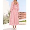 imageZESICA Womens Fall Long Sleeve Maxi Dress 2025 Square Neck Hollow Out Eyelet Smocked A Line Flowy Casual Party DressesPink