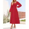 imageZESICA Womens Fall Long Sleeve Maxi Dress 2025 Square Neck Hollow Out Eyelet Smocked A Line Flowy Casual Party DressesRed