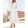 imageZESICA Womens Fall Long Sleeve Maxi Dress 2025 Square Neck Hollow Out Eyelet Smocked A Line Flowy Casual Party DressesWhite