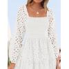 imageZESICA Womens Fall Long Sleeve Maxi Dress 2025 Square Neck Hollow Out Eyelet Smocked A Line Flowy Casual Party DressesWhite