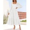 imageZESICA Womens Fall Long Sleeve Maxi Dress 2025 Square Neck Hollow Out Eyelet Smocked A Line Flowy Casual Party DressesWhite