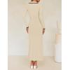 imageZESICA Womens Long Sleeve Sweater Dress 2025 Spring V Neck Ribbed Knit Casual Formal Cocktail Bodycon Maxi DressesApricot