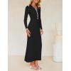 imageZESICA Womens Long Sleeve Sweater Dress 2025 Spring V Neck Ribbed Knit Casual Formal Cocktail Bodycon Maxi DressesBlack