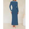 imageZESICA Womens Long Sleeve Sweater Dress 2025 Spring V Neck Ribbed Knit Casual Formal Cocktail Bodycon Maxi DressesDark Blue