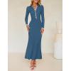 imageZESICA Womens Long Sleeve Sweater Dress 2025 Spring V Neck Ribbed Knit Casual Formal Cocktail Bodycon Maxi DressesDark Blue