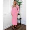 imageZESICA Womens Long Sleeve Sweater Dress 2025 Spring V Neck Ribbed Knit Casual Formal Cocktail Bodycon Maxi DressesPink