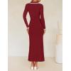 imageZESICA Womens Long Sleeve Sweater Dress 2025 Spring V Neck Ribbed Knit Casual Formal Cocktail Bodycon Maxi DressesRed