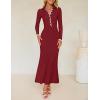 imageZESICA Womens Long Sleeve Sweater Dress 2025 Spring V Neck Ribbed Knit Casual Formal Cocktail Bodycon Maxi DressesRed