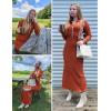imageZESICA Womens Long Sleeve Sweater Dress 2025 Spring V Neck Ribbed Knit Casual Formal Cocktail Bodycon Maxi DressesRust