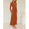 imageZESICA Womens Long Sleeve Sweater Dress 2025 Spring V Neck Ribbed Knit Casual Formal Cocktail Bodycon Maxi DressesRust