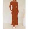 imageZESICA Womens Long Sleeve Sweater Dress 2025 Spring V Neck Ribbed Knit Casual Formal Cocktail Bodycon Maxi DressesRust
