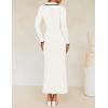 imageZESICA Womens Long Sleeve Sweater Dress 2025 Spring V Neck Ribbed Knit Casual Formal Cocktail Bodycon Maxi DressesWhite