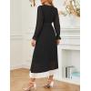 imageZESICA Womens Spring Long Sleeve Chiffon Dress Casual Crew Neck Pleated A Line Flowy Midi Dresses with BeltBlack