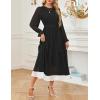 imageZESICA Womens Spring Long Sleeve Chiffon Dress Casual Crew Neck Pleated A Line Flowy Midi Dresses with BeltBlack