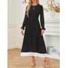 imageZESICA Womens Spring Long Sleeve Chiffon Dress Casual Crew Neck Pleated A Line Flowy Midi Dresses with BeltBlack
