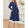 imageZESICA Womens Spring Long Sleeve Chiffon Dress Casual Crew Neck Pleated A Line Flowy Midi Dresses with BeltDark Blue