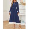 imageZESICA Womens Spring Long Sleeve Chiffon Dress Casual Crew Neck Pleated A Line Flowy Midi Dresses with BeltDark Blue