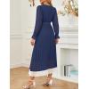 imageZESICA Womens Spring Long Sleeve Chiffon Dress Casual Crew Neck Pleated A Line Flowy Midi Dresses with BeltDark Blue
