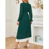 imageZESICA Womens Spring Long Sleeve Chiffon Dress Casual Crew Neck Pleated A Line Flowy Midi Dresses with BeltDark Green