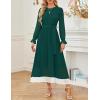 imageZESICA Womens Spring Long Sleeve Chiffon Dress Casual Crew Neck Pleated A Line Flowy Midi Dresses with BeltDark Green