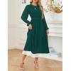 imageZESICA Womens Spring Long Sleeve Chiffon Dress Casual Crew Neck Pleated A Line Flowy Midi Dresses with BeltDark Green