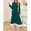 imageZESICA Womens Spring Long Sleeve Chiffon Dress Casual Crew Neck Pleated A Line Flowy Midi Dresses with BeltDark Green