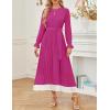 imageZESICA Womens Spring Long Sleeve Chiffon Dress Casual Crew Neck Pleated A Line Flowy Midi Dresses with BeltDeep Rose