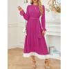 imageZESICA Womens Spring Long Sleeve Chiffon Dress Casual Crew Neck Pleated A Line Flowy Midi Dresses with BeltDeep Rose