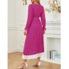 imageZESICA Womens Spring Long Sleeve Chiffon Dress Casual Crew Neck Pleated A Line Flowy Midi Dresses with BeltDeep Rose