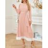 imageZESICA Womens Spring Long Sleeve Chiffon Dress Casual Crew Neck Pleated A Line Flowy Midi Dresses with BeltLight Pink