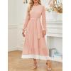 imageZESICA Womens Spring Long Sleeve Chiffon Dress Casual Crew Neck Pleated A Line Flowy Midi Dresses with BeltLight Pink