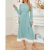 imageZESICA Womens Spring Long Sleeve Chiffon Dress Casual Crew Neck Pleated A Line Flowy Midi Dresses with BeltSage