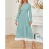 imageZESICA Womens Spring Long Sleeve Chiffon Dress Casual Crew Neck Pleated A Line Flowy Midi Dresses with BeltSage