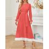 imageZESICA Womens Spring Long Sleeve Chiffon Dress Casual Crew Neck Pleated A Line Flowy Midi Dresses with BeltWatermelon