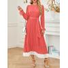 imageZESICA Womens Spring Long Sleeve Chiffon Dress Casual Crew Neck Pleated A Line Flowy Midi Dresses with BeltWatermelon