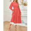 imageZESICA Womens Spring Long Sleeve Chiffon Dress Casual Crew Neck Pleated A Line Flowy Midi Dresses with BeltWatermelon