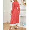 imageZESICA Womens Spring Long Sleeve Chiffon Dress Casual Crew Neck Pleated A Line Flowy Midi Dresses with BeltWatermelon