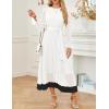 imageZESICA Womens Spring Long Sleeve Chiffon Dress Casual Crew Neck Pleated A Line Flowy Midi Dresses with BeltWhite