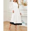 imageZESICA Womens Spring Long Sleeve Chiffon Dress Casual Crew Neck Pleated A Line Flowy Midi Dresses with BeltWhite