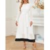 imageZESICA Womens Spring Long Sleeve Chiffon Dress Casual Crew Neck Pleated A Line Flowy Midi Dresses with BeltWhite