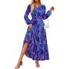 imageZESICA Womens 2025 Fall Long Sleeve Maxi Dress Floral Print V Neck Empire Waist A Line Tiered Flowy Boho Party DressesRoyalblue