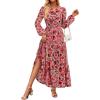 imageZESICA Womens 2025 Fall Long Sleeve Maxi Dress Floral Print V Neck Empire Waist A Line Tiered Flowy Boho Party DressesVintagepink
