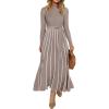 imageZESICA Womens 2025 Fall Turtleneck Long Sleeve Sweater Dress Tie Waist Casual Loose Ribbed Knit A Line Midi DressesKhaki