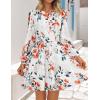 imageZESICA Fall Dresses for Women 2025 Boho Floral V Neck Long Sleeve Smocked ALine Flowy Casual Mini Dress with PocketsIvory