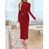 imageZESICA Womens 2025 Fall Long Sleeve Bodycon Dress Mock Neck Wedding Guest Cocktail Party Long Midi DressesRed