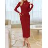imageZESICA Womens 2025 Fall Long Sleeve Bodycon Dress Mock Neck Wedding Guest Cocktail Party Long Midi DressesRed