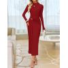 imageZESICA Womens 2025 Fall Long Sleeve Bodycon Dress Mock Neck Wedding Guest Cocktail Party Long Midi DressesRed