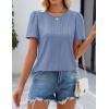 imageZESICA Womens 2025 Short Sleeve Eyelet T Shirts Crew Neck Flowy Loose fit Summer Basic Casual BlousesBlue