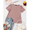 imageZESICA Womens 2025 Short Sleeve Eyelet T Shirts Crew Neck Flowy Loose fit Summer Basic Casual BlousesDustypink