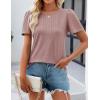 imageZESICA Womens 2025 Short Sleeve Eyelet T Shirts Crew Neck Flowy Loose fit Summer Basic Casual BlousesDustypink